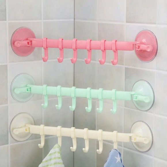 Adjustable 6 in1 bathroom plastic corner hooks Suction Cup Towel Bar,CornerTowel - Picture 10 of 12